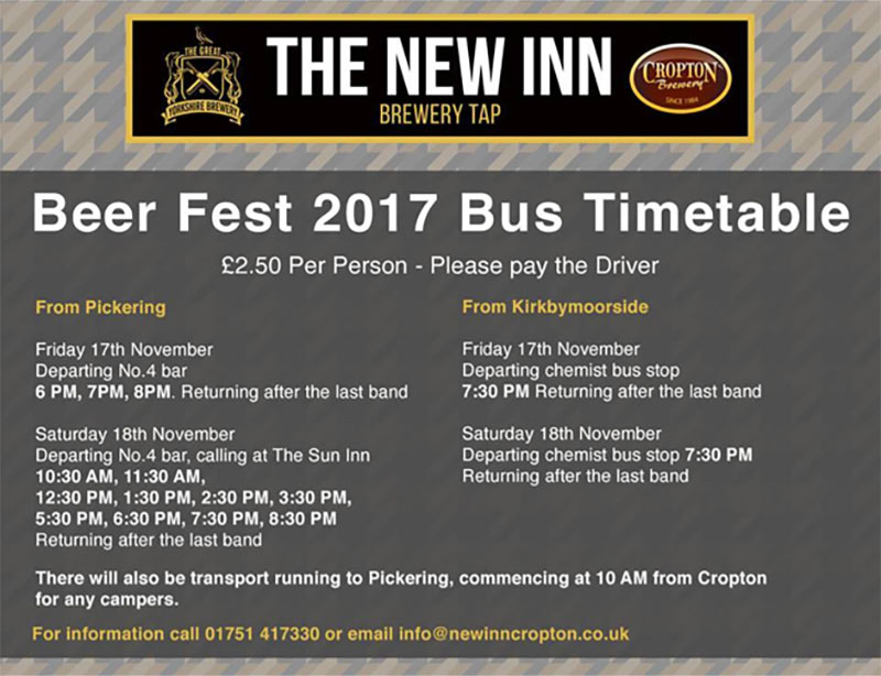 Beer Fest 2017 Bus Timetable